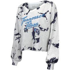 Tennessee Titans Majestic Threads Women's Off-Shoulder Tie-Dye V-Neck Long Sleeve T-Shirt | NFL Hot