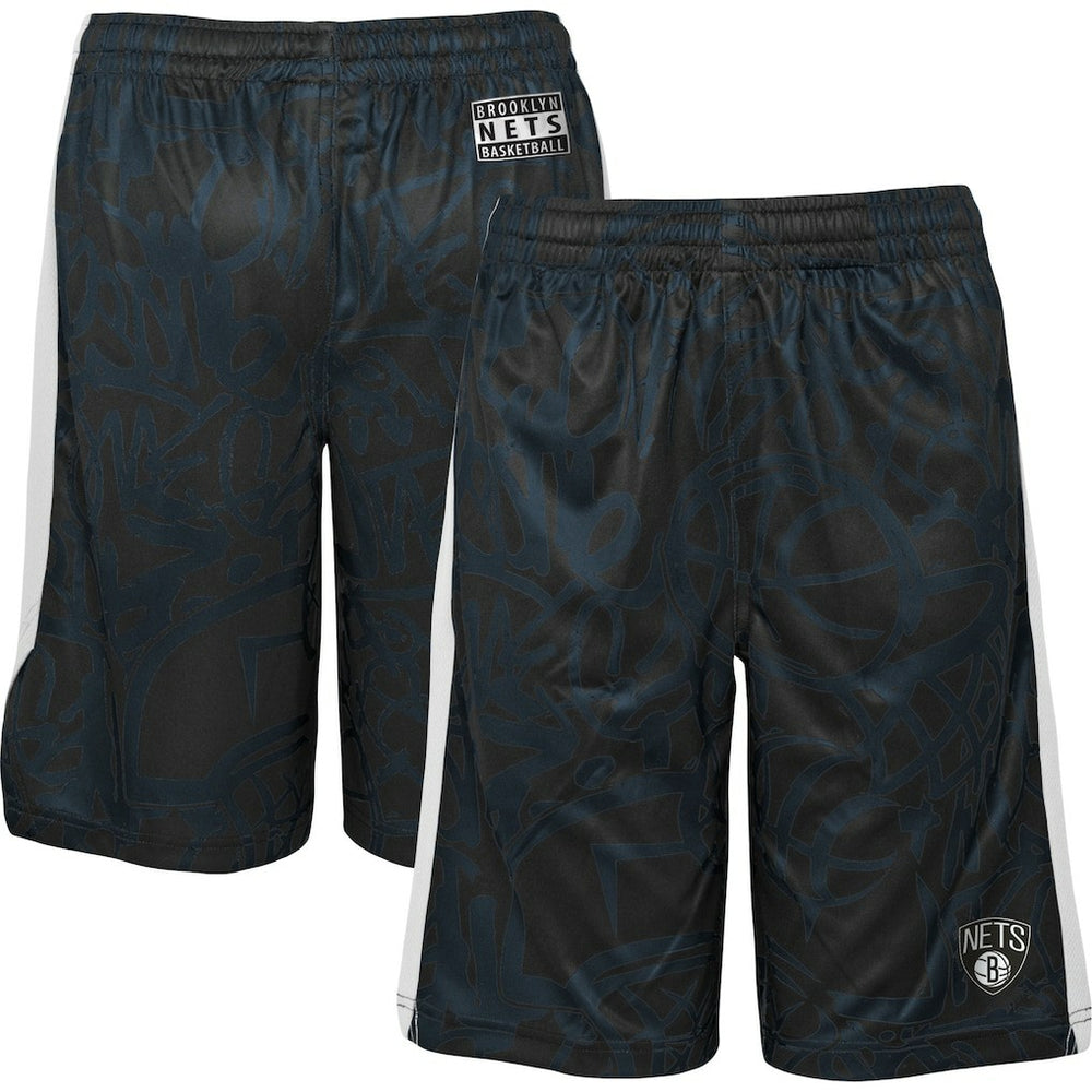 Black Brooklyn Nets Youth Scribble Dribble Baller Shorts | NBA