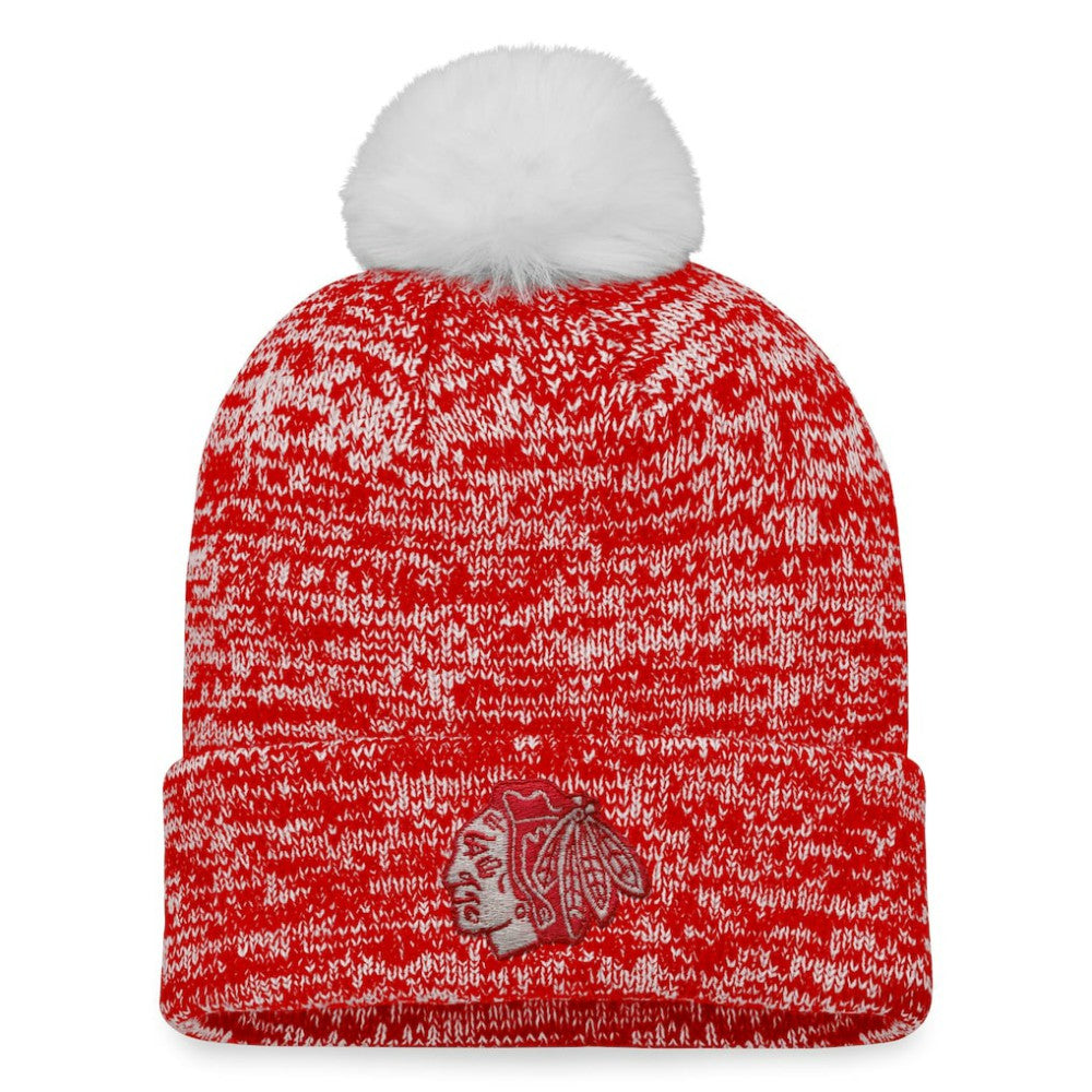 Chicago Blackhawks Fanatics Women's Glimmer Cuffed Knit Hat with Pom - NHL Hats