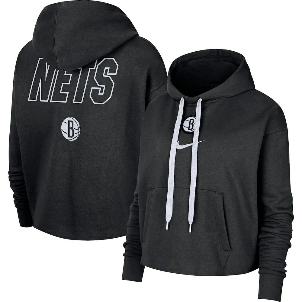 Black Brooklyn Nets Women's Courtside Cropped Pullover Hoodie | NBA