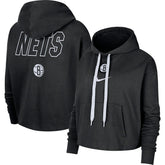 Black Brooklyn Nets Women's Courtside Cropped Pullover Hoodie | NBA