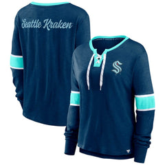Seattle Kraken Fanatics Women's Effervescent Exclusive Notch Neck Lace-Up Long Sleeve Slub T-Shirt - NHL T-shirts
