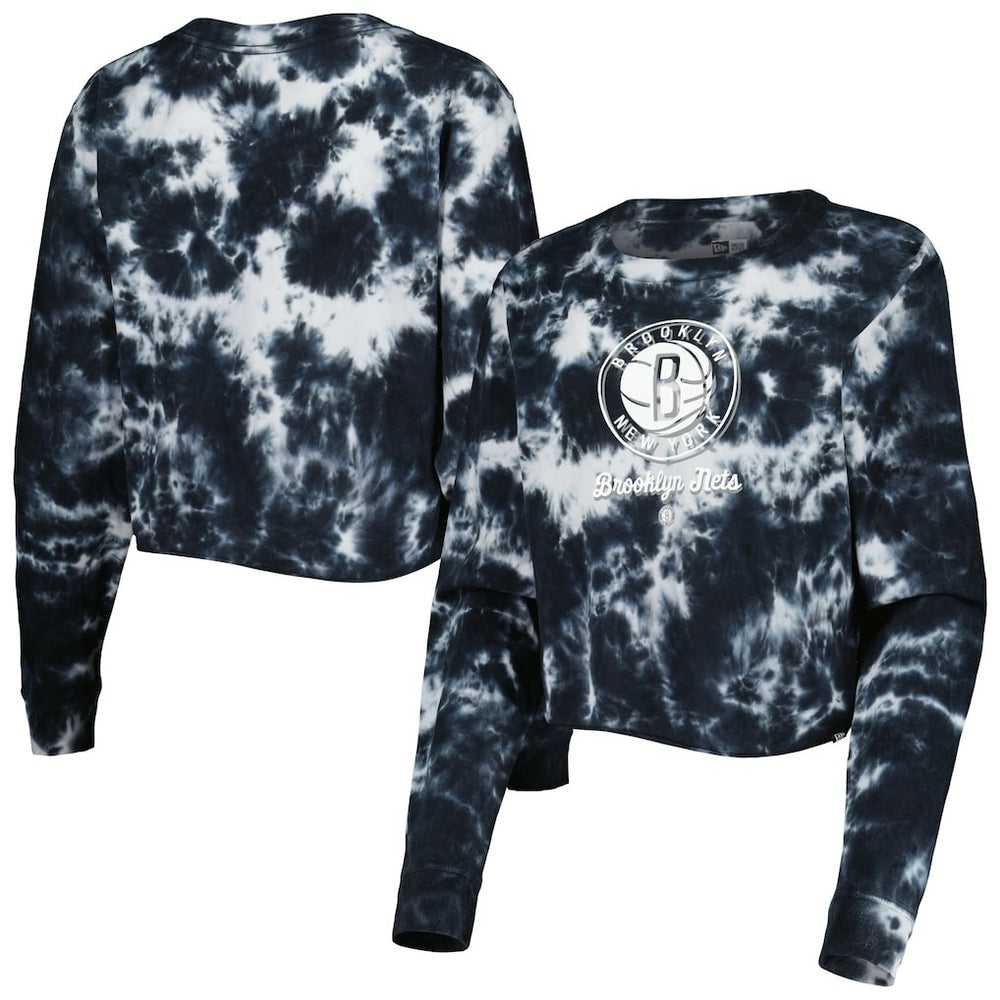 Black Brooklyn Nets Women's Tie Dye Cropped Long Sleeve T-Shirt | NBA