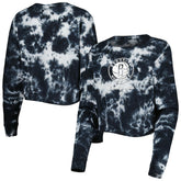 Black Brooklyn Nets Women's Tie Dye Cropped Long Sleeve T-Shirt | NBA