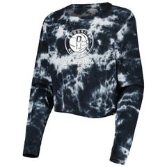 Black Brooklyn Nets Women's Tie Dye Cropped Long Sleeve T-Shirt | NBA