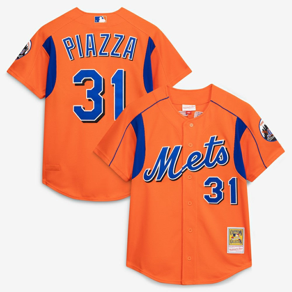 Mike Piazza New York Mets Mitchell & Ness Cooperstown Collection Mesh Batting Practice Button-Up Jersey - MLB Jerseys