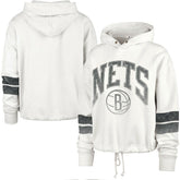 Cream Brooklyn Nets '47 Women's Emerson Stripe Cropped Pullover Hoodie | NBA