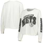 Cream Brooklyn Nets '47 Women's Parkway Brush Back Long Sleeve Cropped T-Shirt | NBA