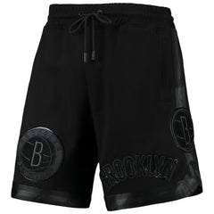 Brooklyn Nets Pro Standard Triple Black Gloss Logo Shorts for sale | NBA