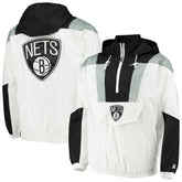 White Brooklyn Nets Starter Striker Crinkle Half-Zip Hoodie Jacket | NBA