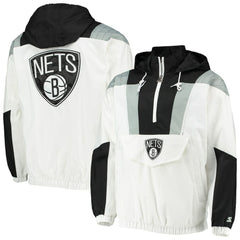 White Brooklyn Nets Starter Striker Crinkle Half-Zip Hoodie Jacket | NBA