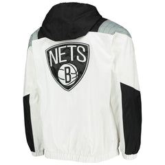 White Brooklyn Nets Starter Striker Crinkle Half-Zip Hoodie Jacket | NBA