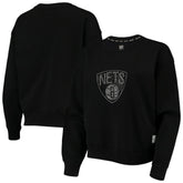 Black Brooklyn Nets DKNY Sport Women's Carrie Rhinestone Pullover Sweatshirt | NBA