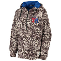 Leopard Philadelphia 76ers DKNY Sport Women's Gabriella Windbreaker Half-Zip Hoodie | NBA