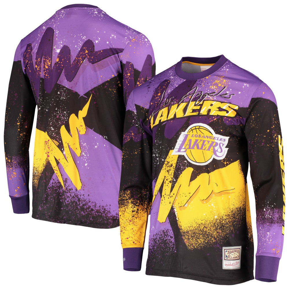 Purple Los Angeles Lakers Hardwood Classics Hyper Hoops Moto Sublimated Long Sleeve T-Shirt | NBA