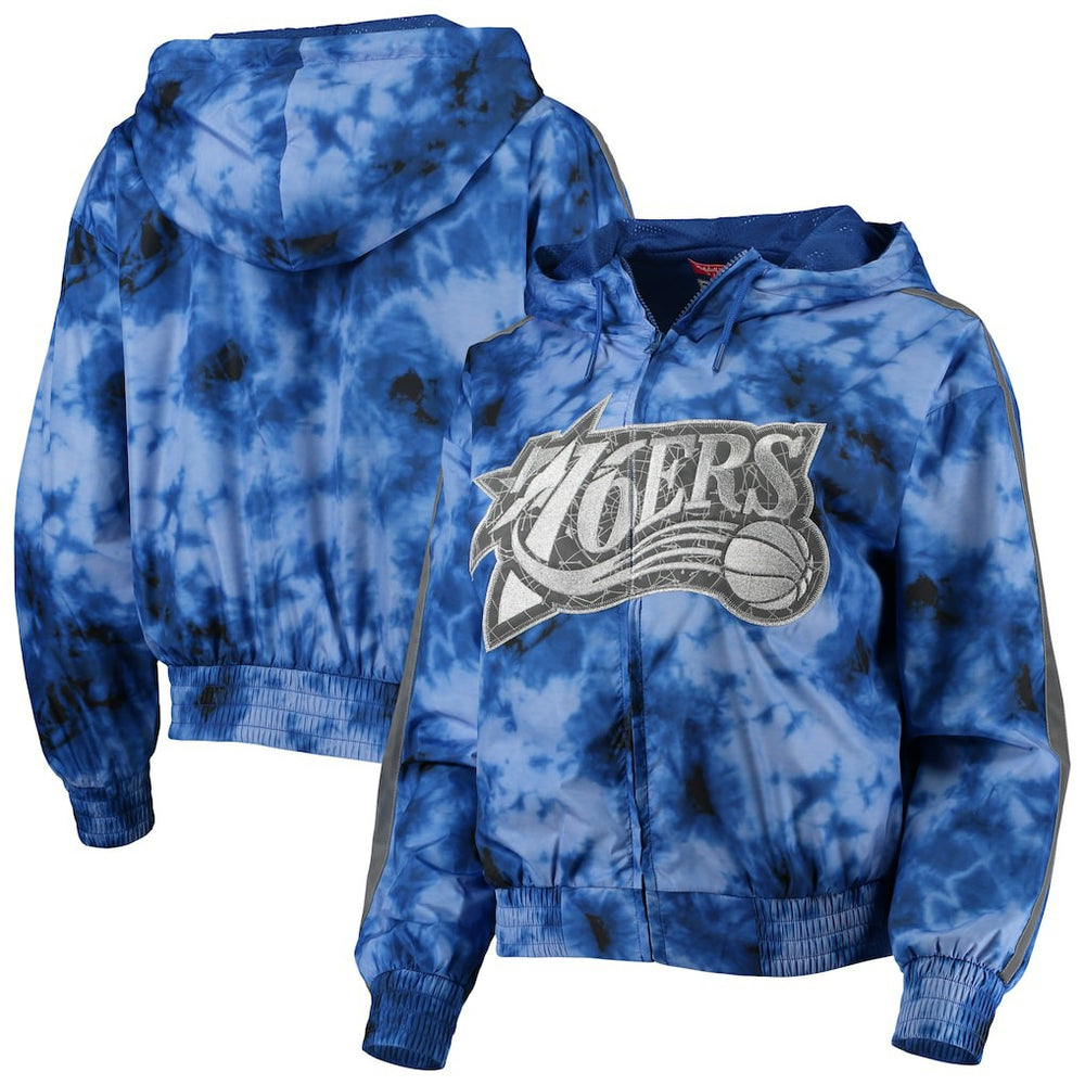 Royal Philadelphia 76ers Women's Galaxy Sublimated Windbreaker Pullover Full-Zip Hoodie | NBA