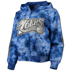 Royal Philadelphia 76ers Women's Galaxy Sublimated Windbreaker Pullover Full-Zip Hoodie | NBA