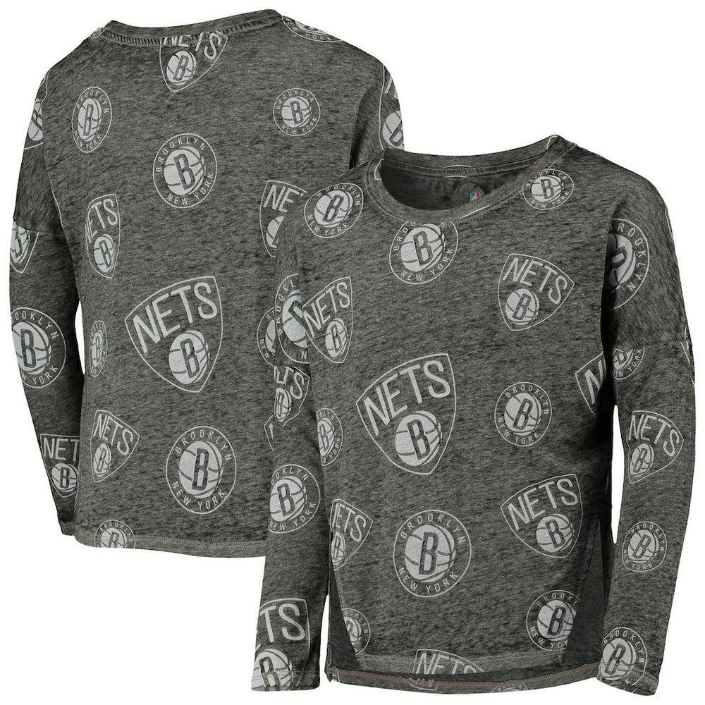 Heathered Black Brooklyn Nets Girls Youth Back in Action Long Sleeve T-Shirt | NBA