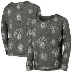 Heathered Black Brooklyn Nets Girls Youth Back in Action Long Sleeve T-Shirt | NBA