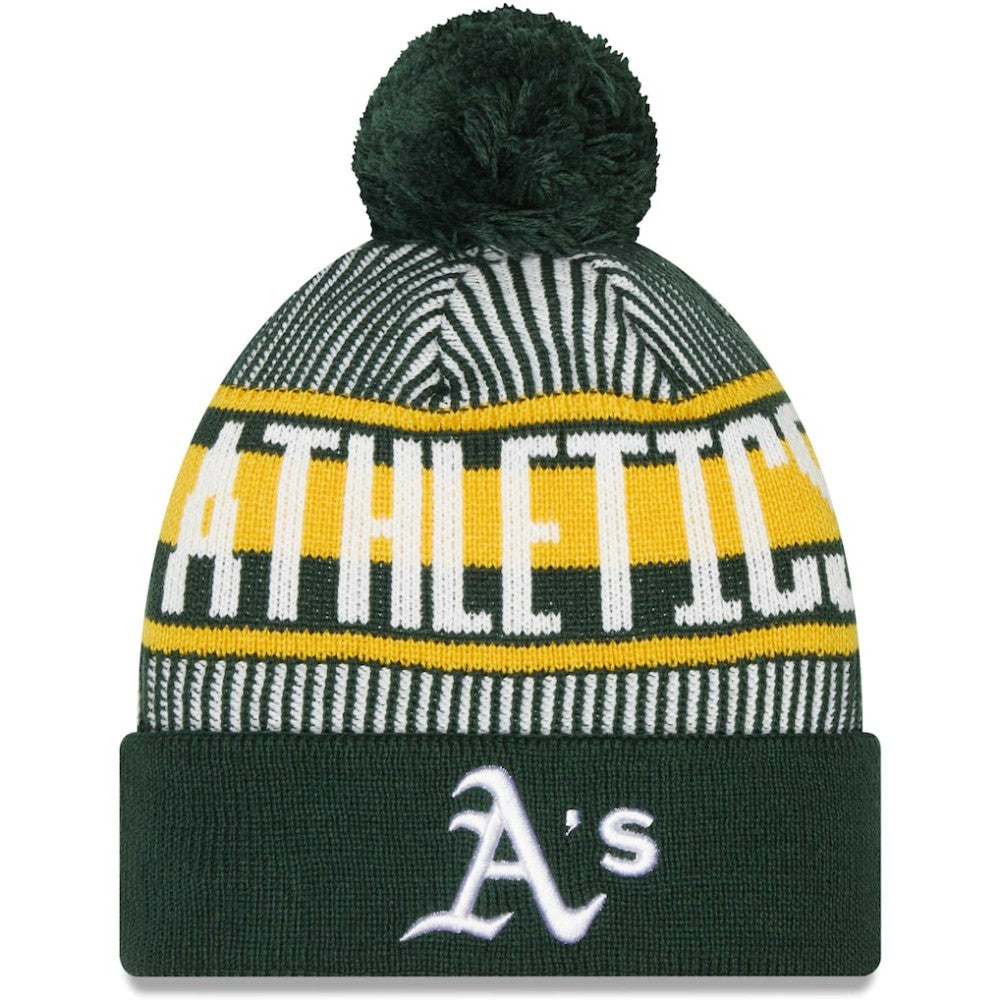 Athletics New Era Striped Cuffed Knit Hat with Pom - MLB Hats