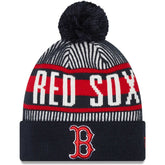 Boston Red Sox New Era Striped Cuffed Knit Hat with Pom - MLB Hats