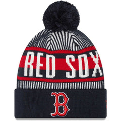 Boston Red Sox New Era Striped Cuffed Knit Hat with Pom - MLB Hats