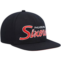 Black Philadelphia 76ers Hardwood Classics Script 2.0 Snapback Hat | NBA