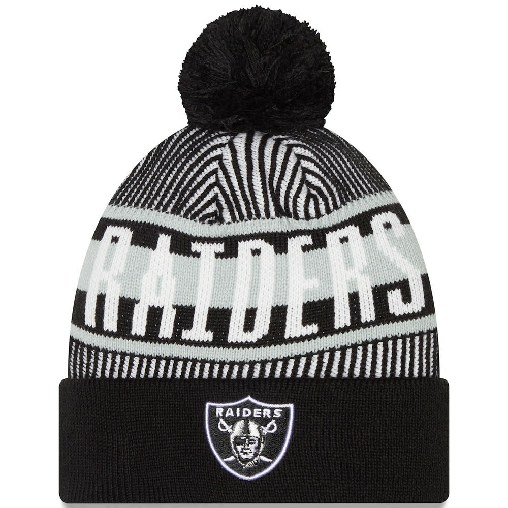 Las Vegas Raiders Striped Cuffed Knit Hat with Pom | NFL Hot