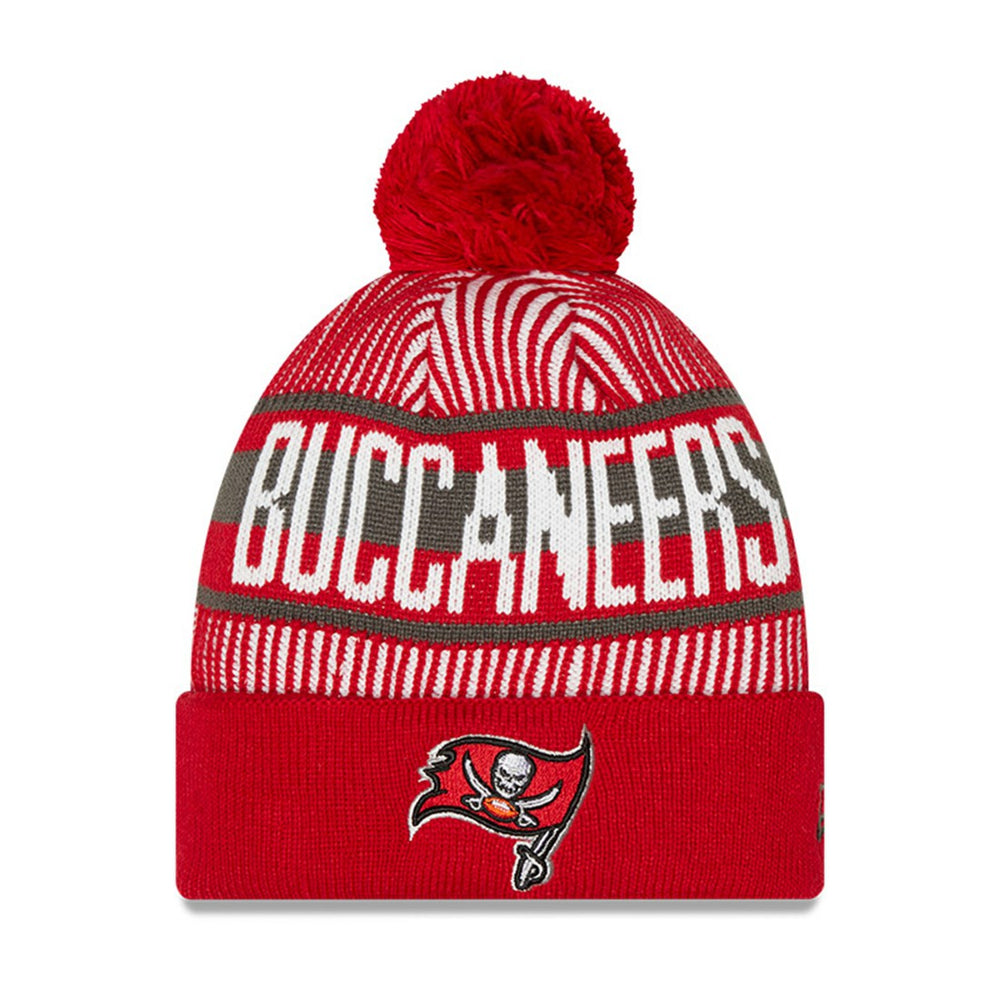 Tampa Bay Buccaneers Youth Striped Cuffed Knit Hat with Pom | NFL Outlet