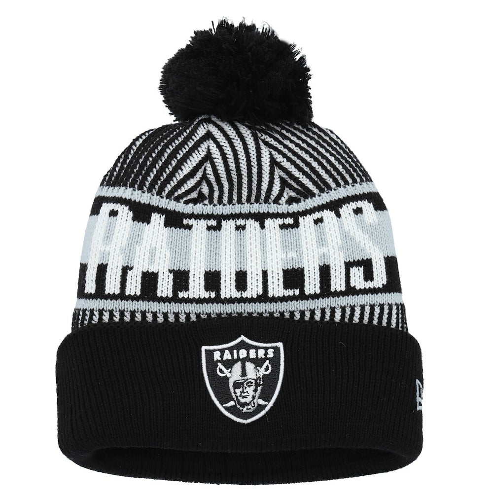 Las Vegas Raiders Youth Striped Cuffed Knit Hat with Pom | NFL Online