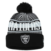 Las Vegas Raiders Youth Striped Cuffed Knit Hat with Pom | NFL Online