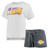 Charcoal/White Los Angeles Lakers Concepts Sport Women's Resurgence Slub Burnout Raglan Top & Shorts Sleep Set | NBA