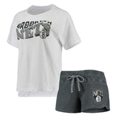 Charcoal/White Brooklyn Nets Concepts Sport Women's Resurgence Slub Burnout Raglan Top & Shorts Sleep Set | NBA
