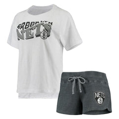 Charcoal/White Brooklyn Nets Concepts Sport Women's Resurgence Slub Burnout Raglan Top & Shorts Sleep Set | NBA