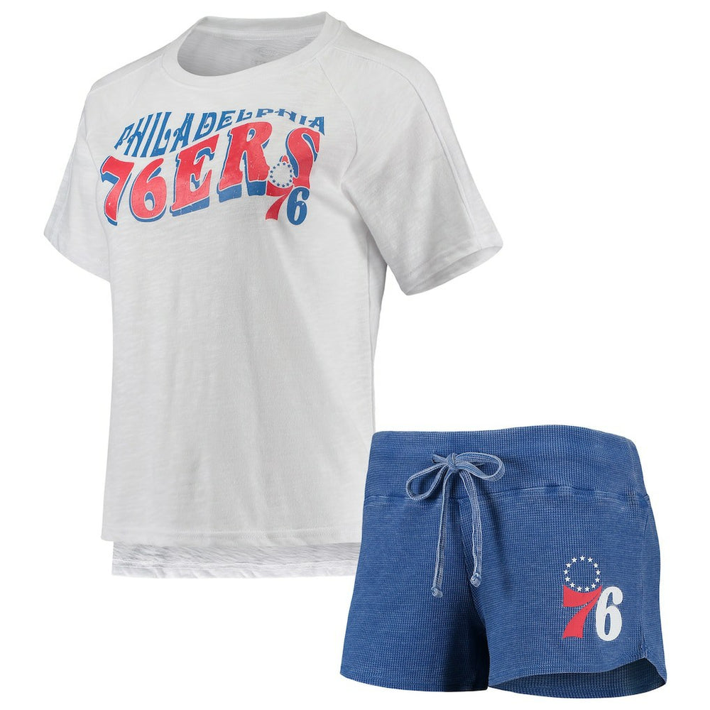 Royal/White Philadelphia 76ers Concepts Sport Women's Resurgence Slub Burnout Raglan Top & Shorts Sleep Set | NBA