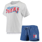 Royal/White Philadelphia 76ers Concepts Sport Women's Resurgence Slub Burnout Raglan Top & Shorts Sleep Set | NBA
