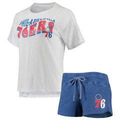 Royal/White Philadelphia 76ers Concepts Sport Women's Resurgence Slub Burnout Raglan Top & Shorts Sleep Set | NBA