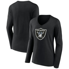 Las Vegas Raiders Women's Primary Team Logo Long Sleeve V-Neck T-Shirt | NFL Outlet