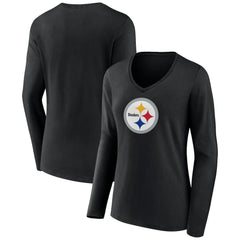 Pittsburgh Steelers Women's Primary Team Logo Long Sleeve V-Neck T-Shirt | NFL On sale