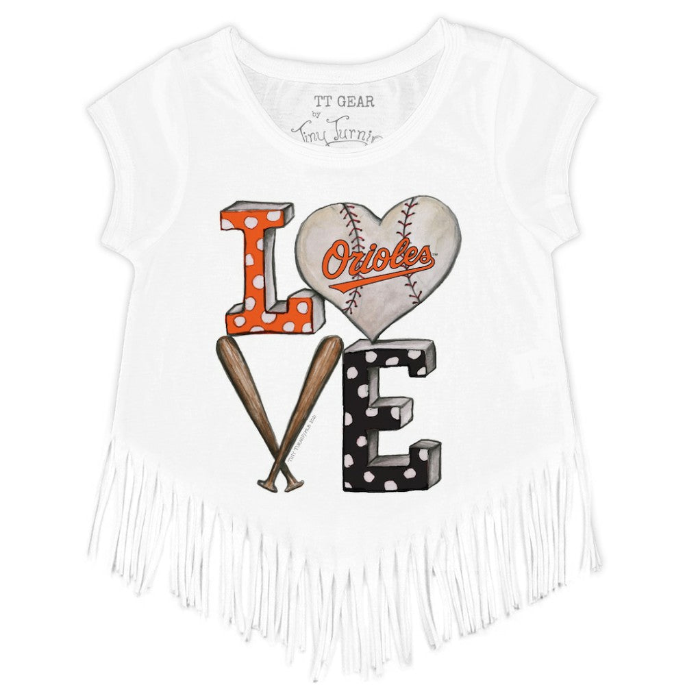 Baltimore Orioles Tiny Turnip Girls Youth Baseball Love Fringe T-Shirt - MLB T-shirts