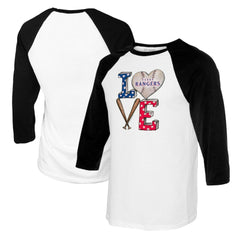 Texas Rangers Tiny Turnip Women's Baseball Love Raglan 3/4-Sleeve T-Shirt - MLB T-shirts