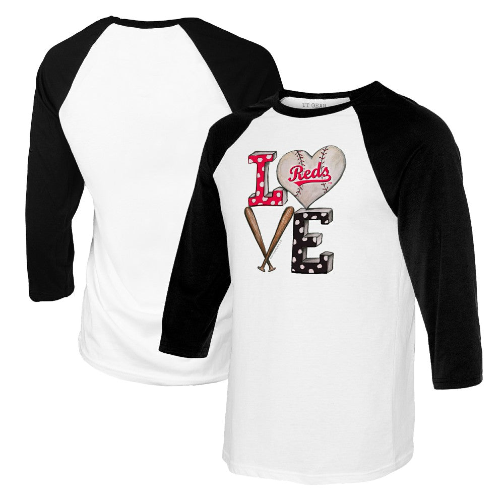 Cincinnati Reds Tiny Turnip Women's Baseball Love Raglan 3/4-Sleeve T-Shirt - MLB T-shirts