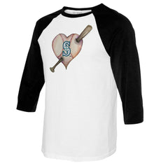 Seattle Mariners Tiny Turnip Youth Heart Bat Raglan 3/4 Sleeve T-Shirt - MLB T-shirts