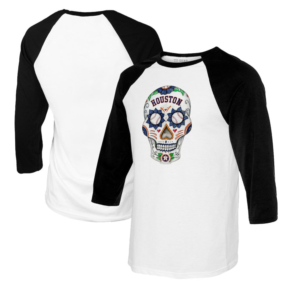 Houston Astros Tiny Turnip Women's Sugar Skull 3/4-Sleeve Raglan T-Shirt - MLB T-shirts