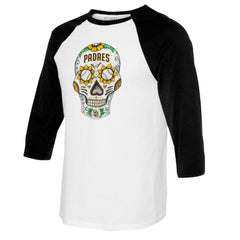 San Diego Padres Tiny Turnip Women's Sugar Skull 3/4-Sleeve Raglan T-Shirt - MLB T-shirts