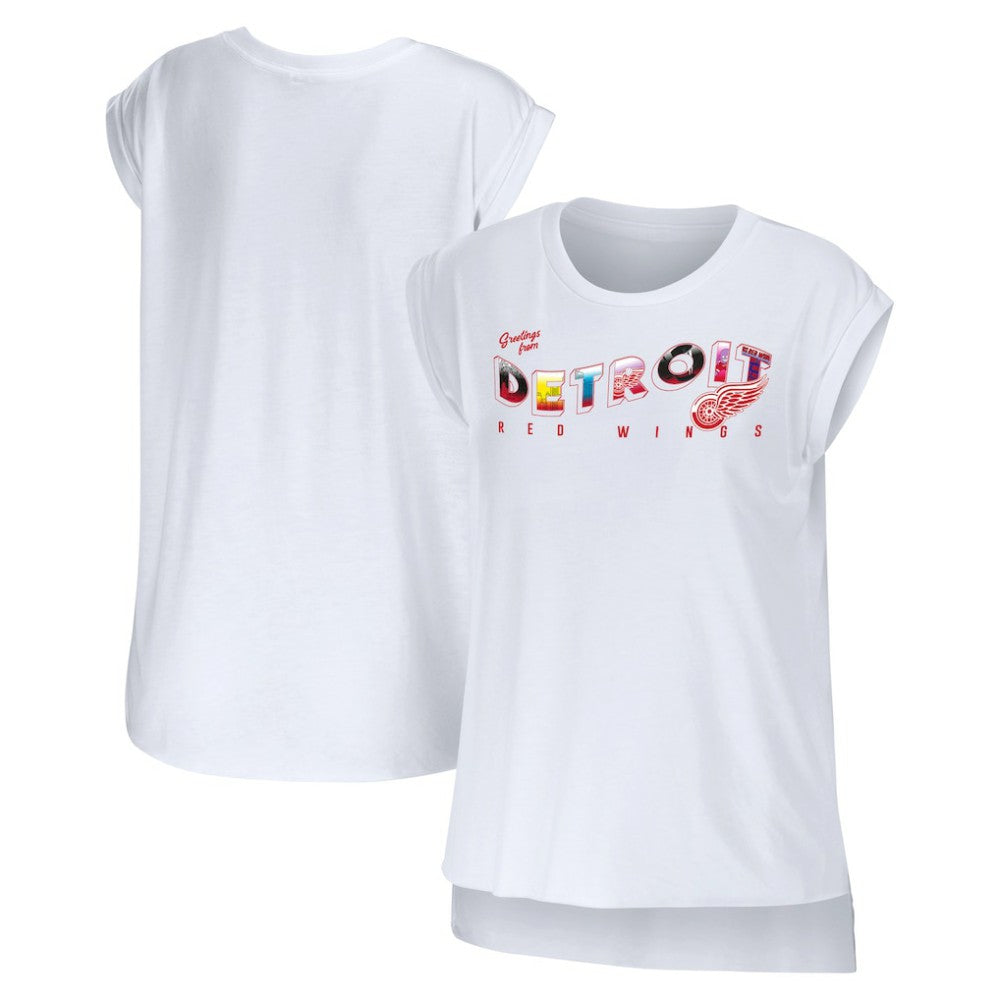 Detroit Red Wings WEAR by Erin Andrews Women's Greetings From Muscle T-Shirt - NHL T-shirts