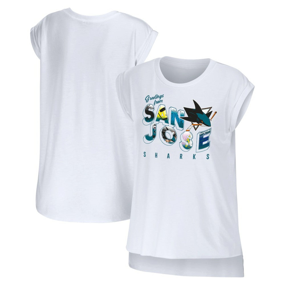 San Jose Sharks WEAR by Erin Andrews Women's Greetings From Muscle T-Shirt - NHL T-shirts