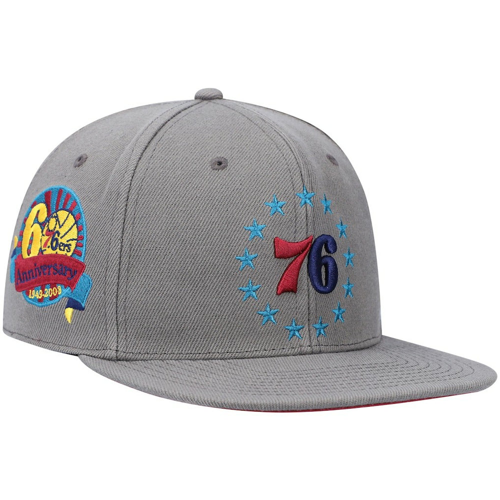 Charcoal Philadelphia 76ers Hardwood Classics 60th Anniversary Carbon Cabernet Fitted Hat | NBA