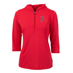 Boston Red Sox Cutter & Buck Women's Virtue Eco Pique 3/4 Sleeve Half-Zip Pullover Hoodie - MLB Hoodies