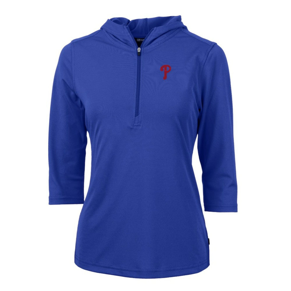 Philadelphia Phillies Cutter & Buck Women's Virtue Eco Pique 3/4 Sleeve Half-Zip Pullover Hoodie - MLB Hoodies